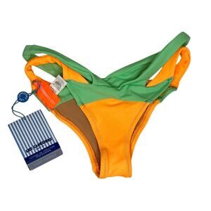 Les Canebiers NWT Orange Green Colorblock Bikini Bottom 36 US 4 Luxe St Tropez